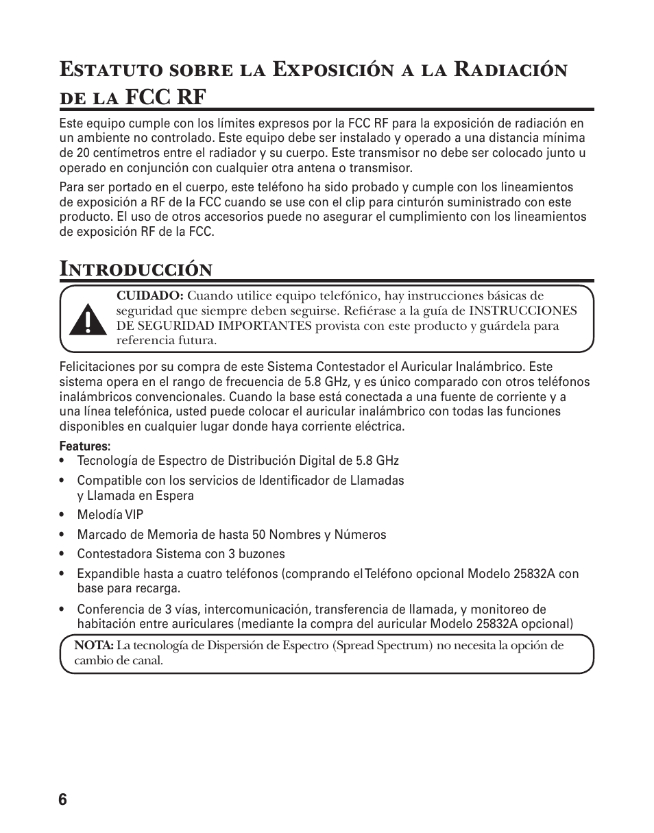 Introducción | GE 25833 User Manual | Page 58 / 104