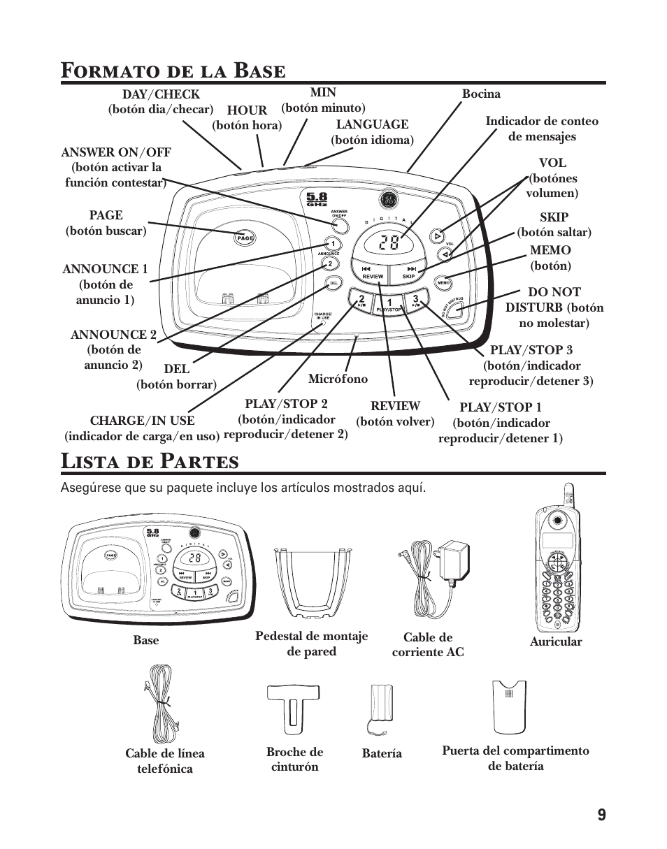 Formato de la base lista de partes | GE 25833 User Manual | Page 61 / 104