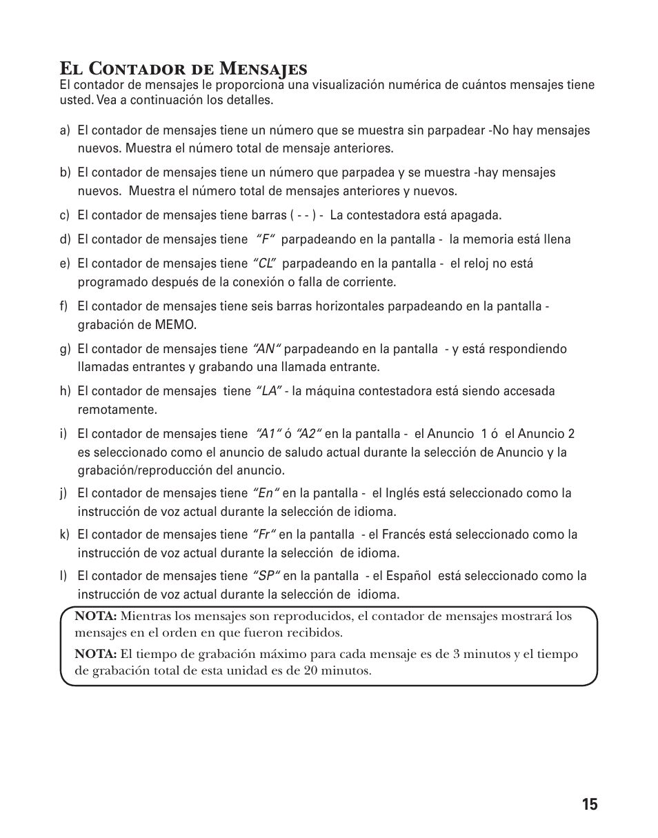 El contador de mensajes | GE 25833 User Manual | Page 67 / 104