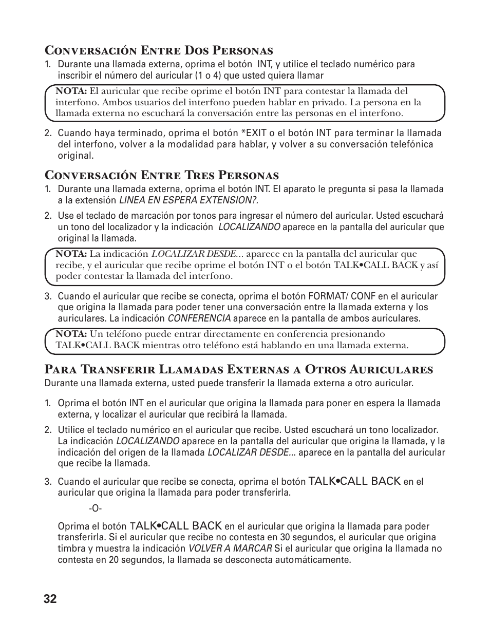 Conversación entre dos personas, Conversación entre tres personas | GE 25833 User Manual | Page 84 / 104