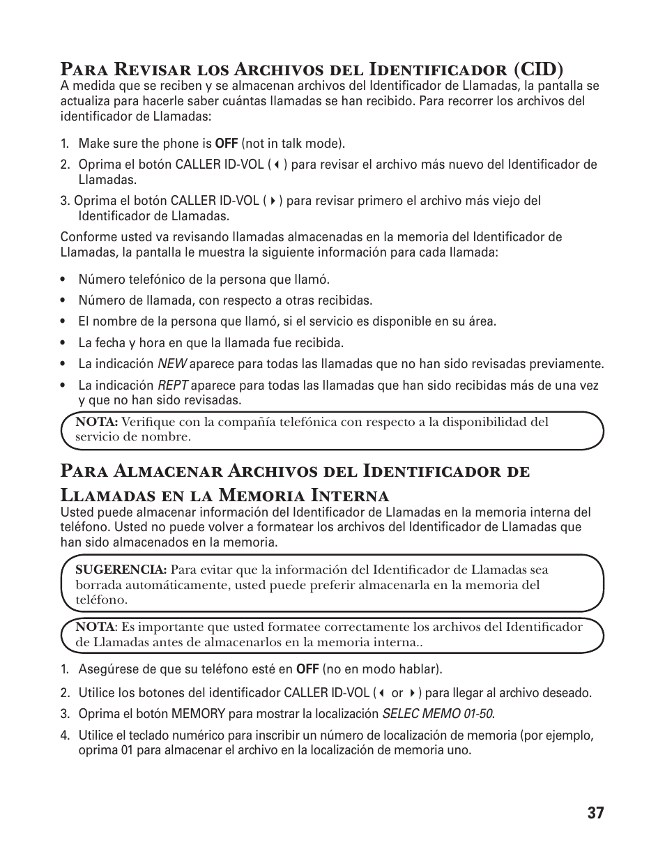 Para revisar los archivos del identificador (cid) | GE 25833 User Manual | Page 89 / 104