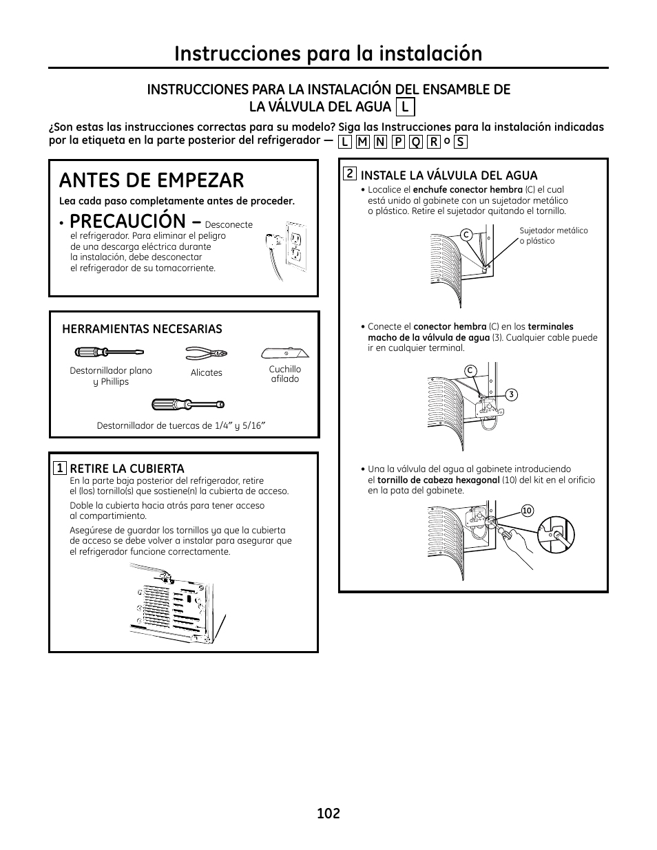 Instrucciones para la instalación, Antes de empezar, Precaución | GE IM4A User Manual | Page 102 / 136