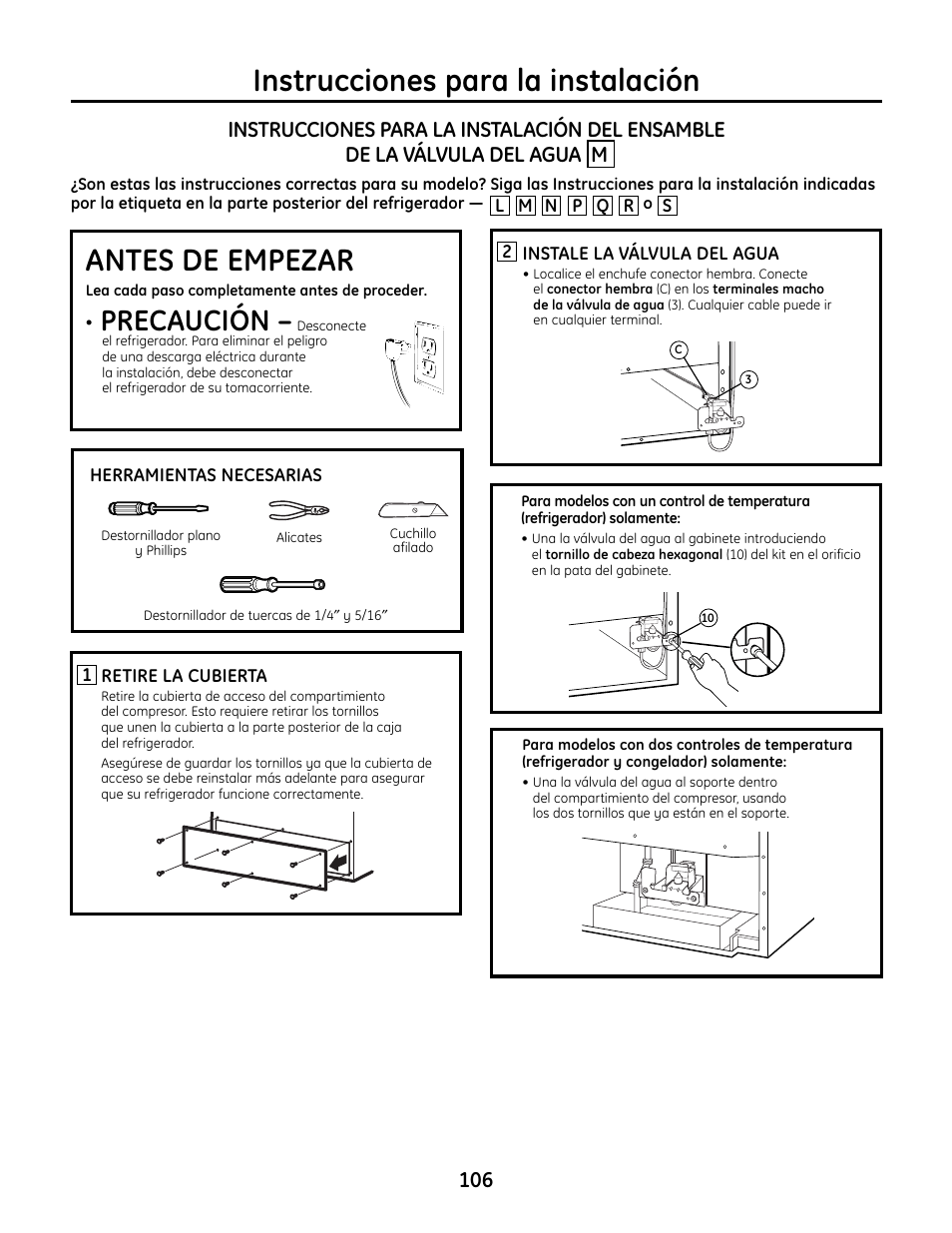 Instrucciones para la instalación, Antes de empezar, Precaución | GE IM4A User Manual | Page 106 / 136