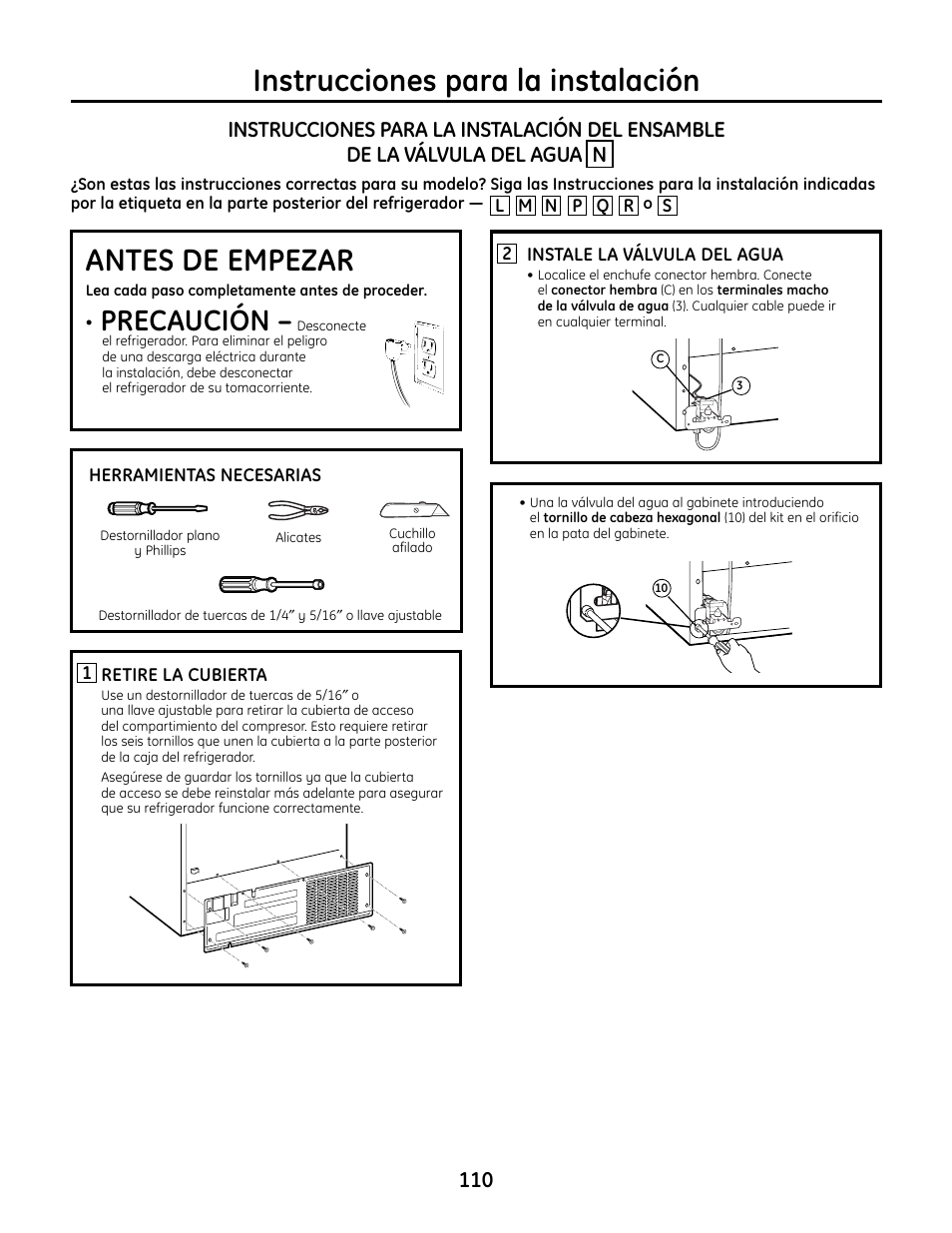 Instrucciones para la instalación, Antes de empezar, Precaución | GE IM4A User Manual | Page 110 / 136