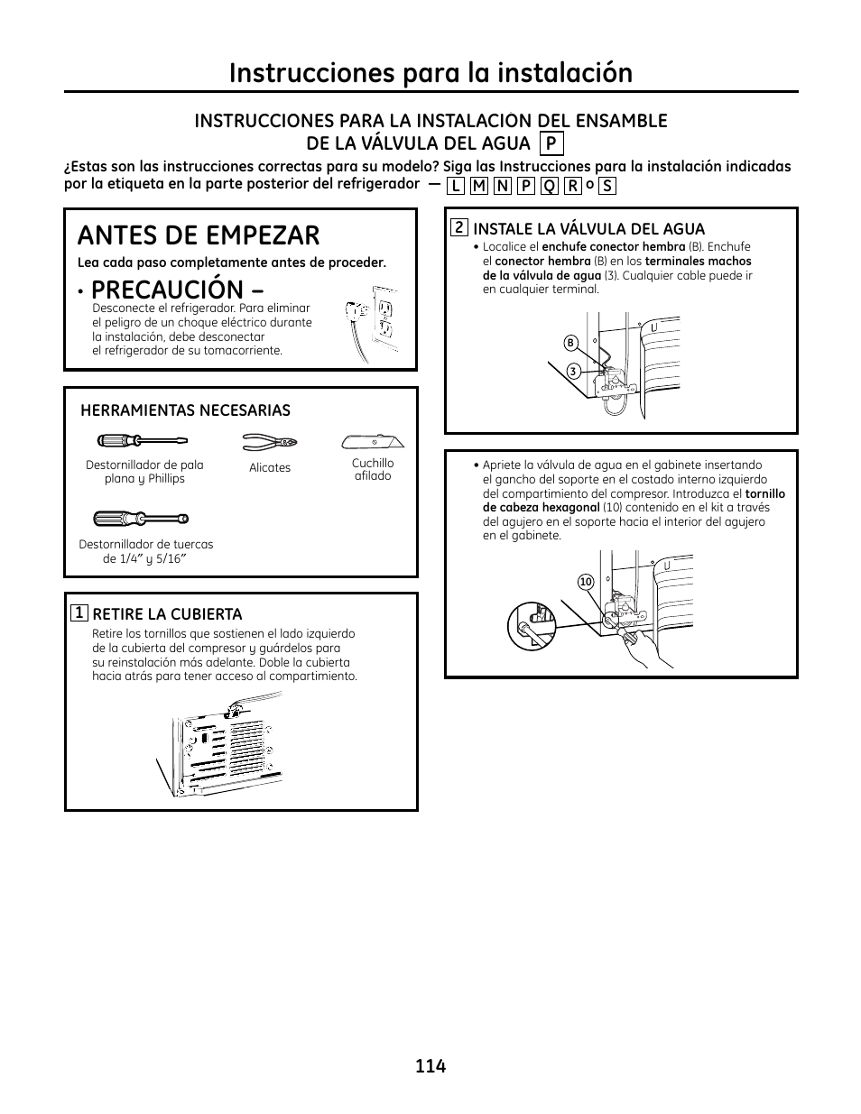 Instrucciones para la instalación, Antes de empezar, Precaución | GE IM4A User Manual | Page 114 / 136
