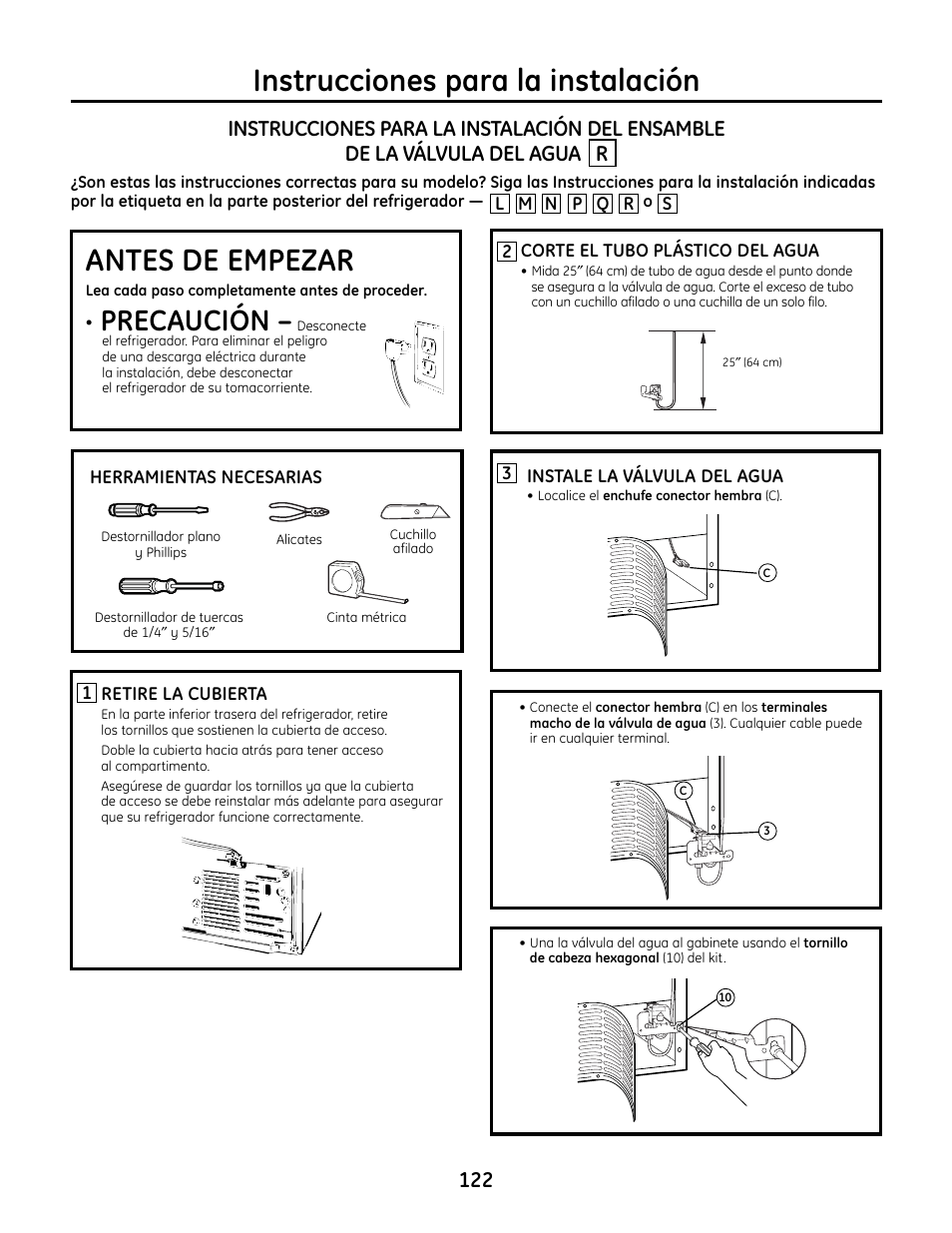 Instrucciones para la instalación, Antes de empezar, Precaución | GE IM4A User Manual | Page 122 / 136