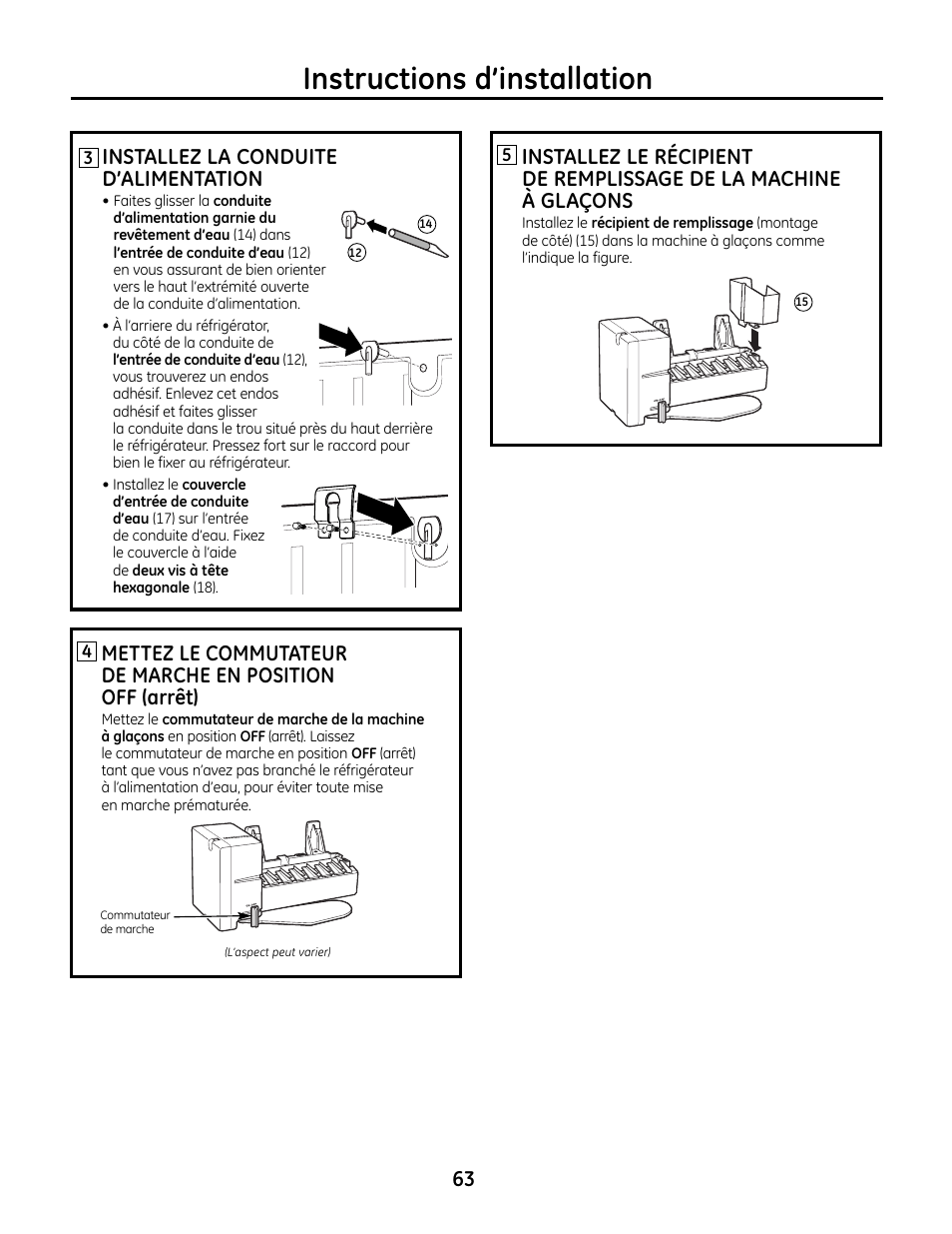 Instructions d’installation, 63 installez la conduite d’alimentation | GE IM4A User Manual | Page 63 / 136