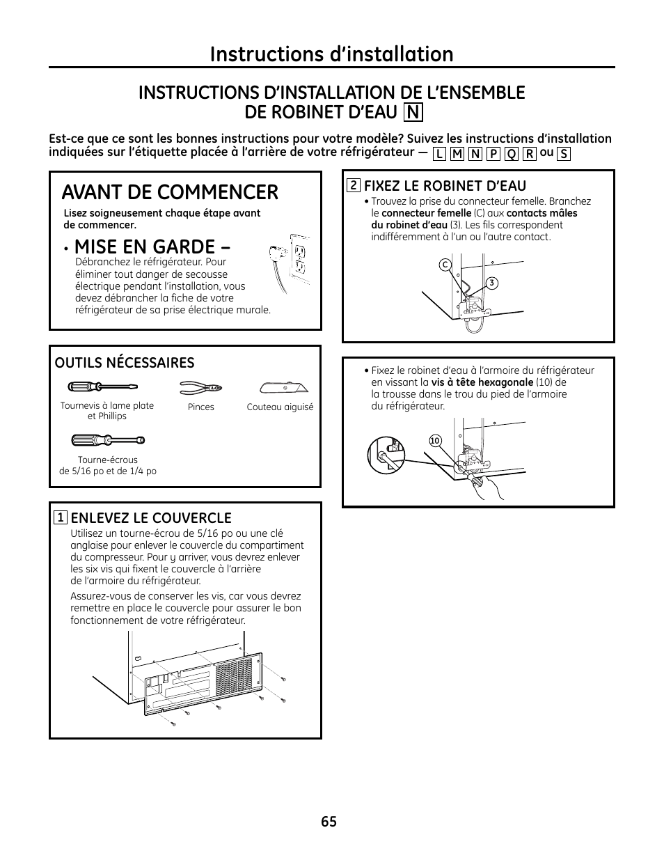 Instructions d’installation, Avant de commencer, Mise en garde | GE IM4A User Manual | Page 65 / 136