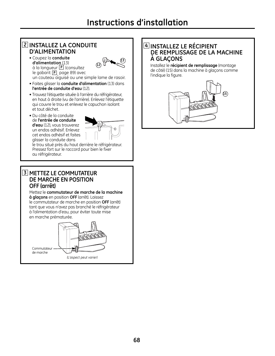 Instructions d’installation, Installez la conduite d’alimentation | GE IM4A User Manual | Page 68 / 136