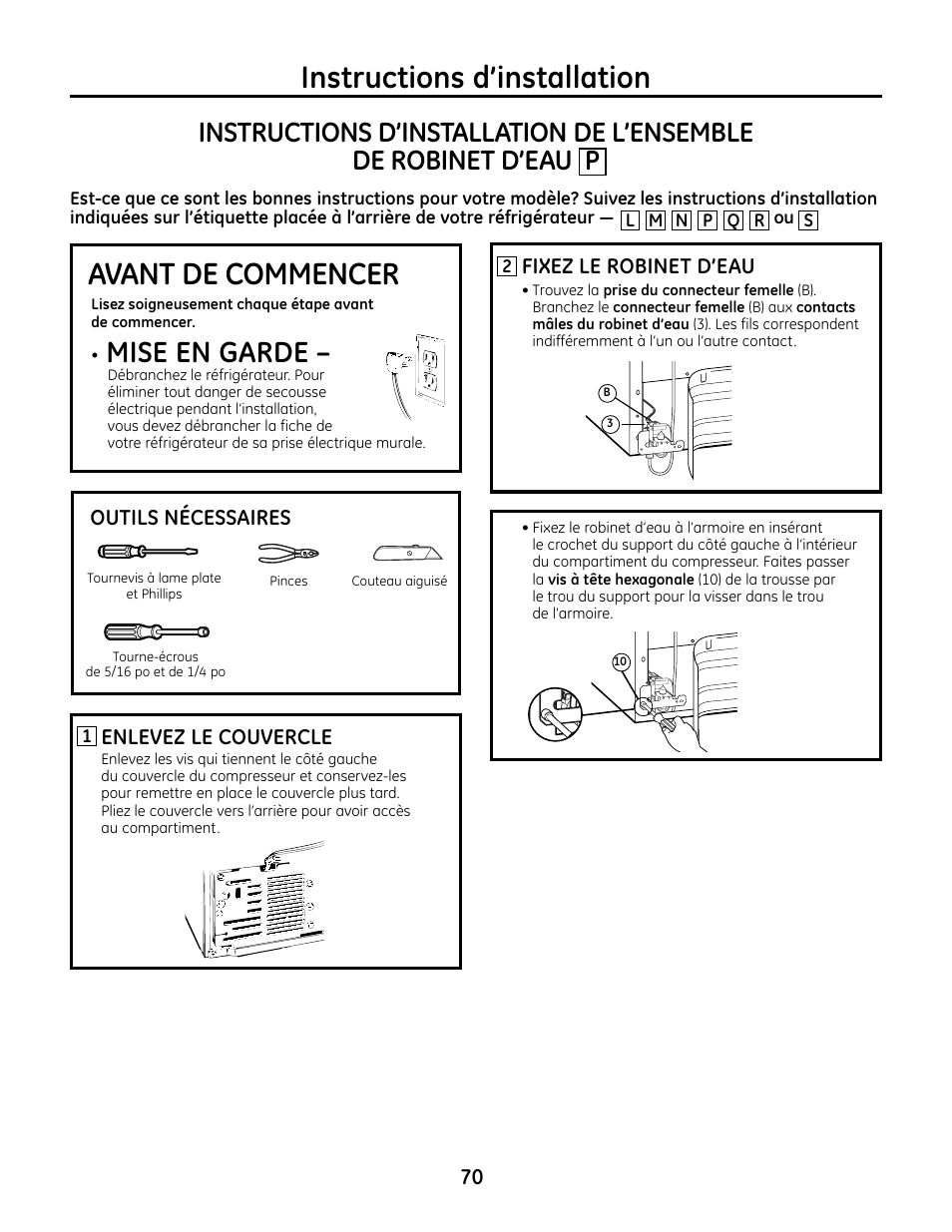 Instructions d’installation, Avant de commencer, Mise en garde | GE IM4A User Manual | Page 70 / 136