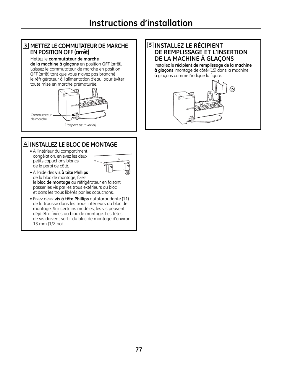 Instructions d’installation, Installez le bloc de montage | GE IM4A User Manual | Page 77 / 136
