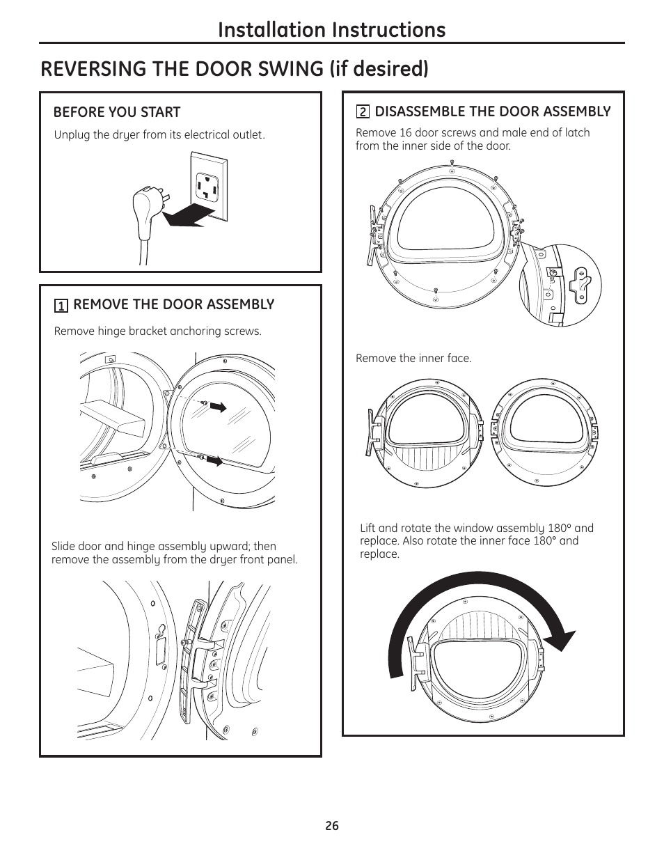 Installation instructions, Reversing the door swing (if desired) | GE PCVH480EK User Manual | Page 26 / 108