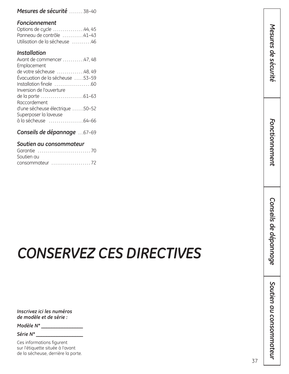 Conservez ces directives | GE PCVH480EK User Manual | Page 37 / 108