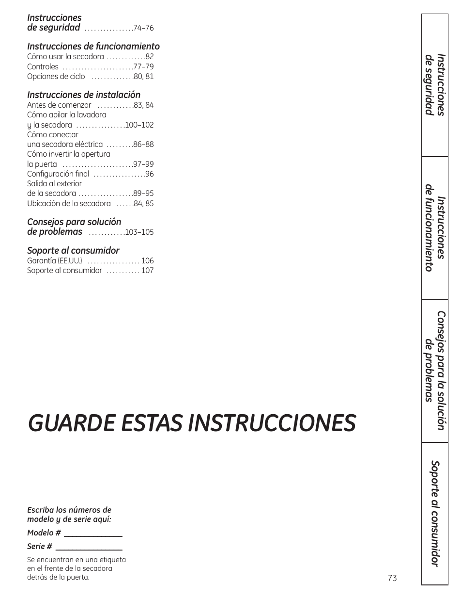 Guarde estas instrucciones | GE PCVH480EK User Manual | Page 73 / 108
