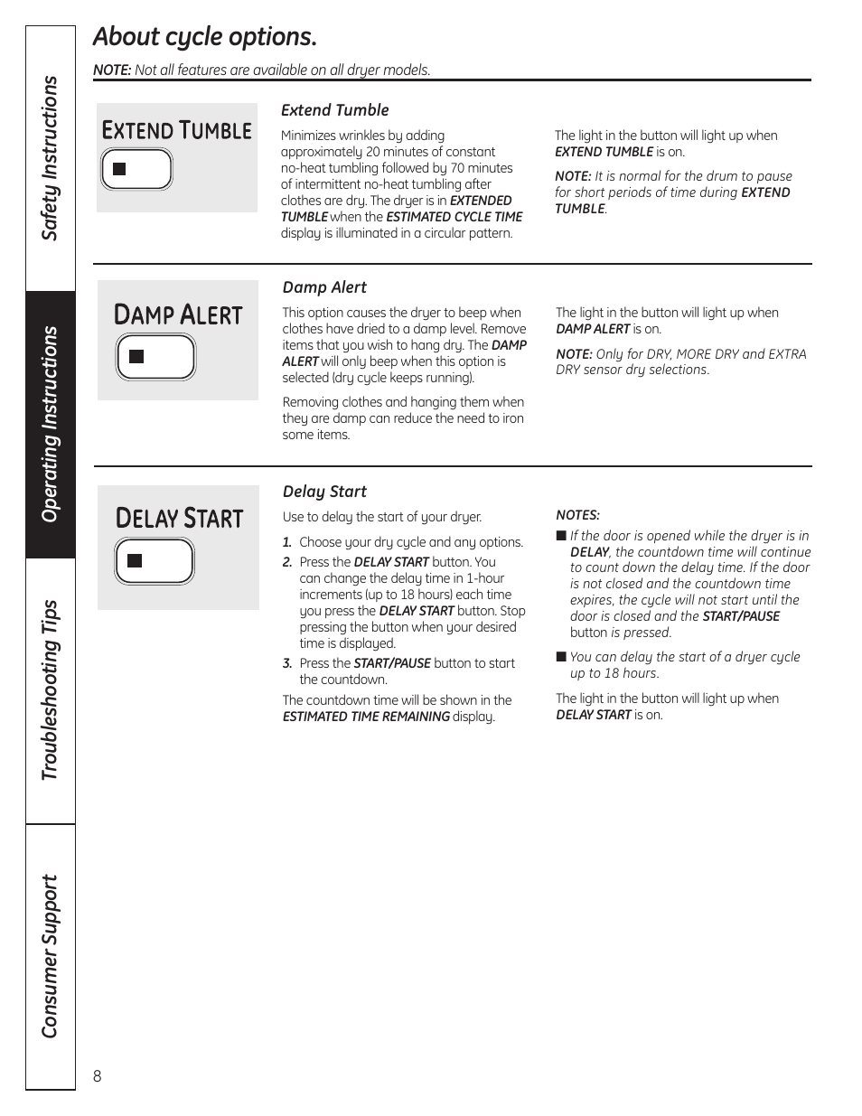 About cycle options | GE PCVH480EK User Manual | Page 8 / 108