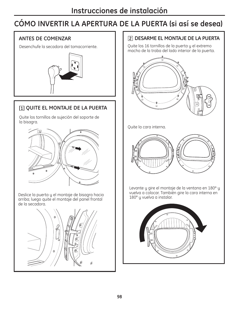 Instrucciones de instalación | GE PCVH480EK User Manual | Page 98 / 108