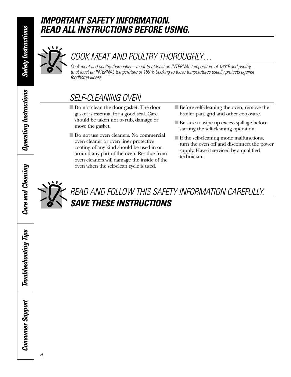 Cook meat and poultry thoroughly | GE JT91530 User Manual | Page 4 / 32