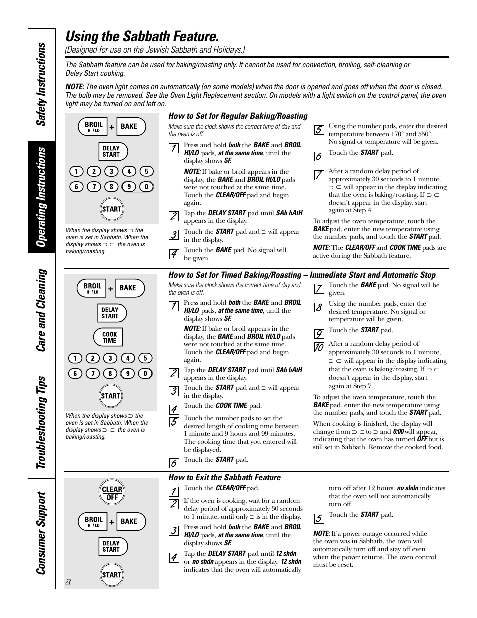 Sabbath feature, Using the sabbath feature | GE JT91530 User Manual | Page 8 / 32