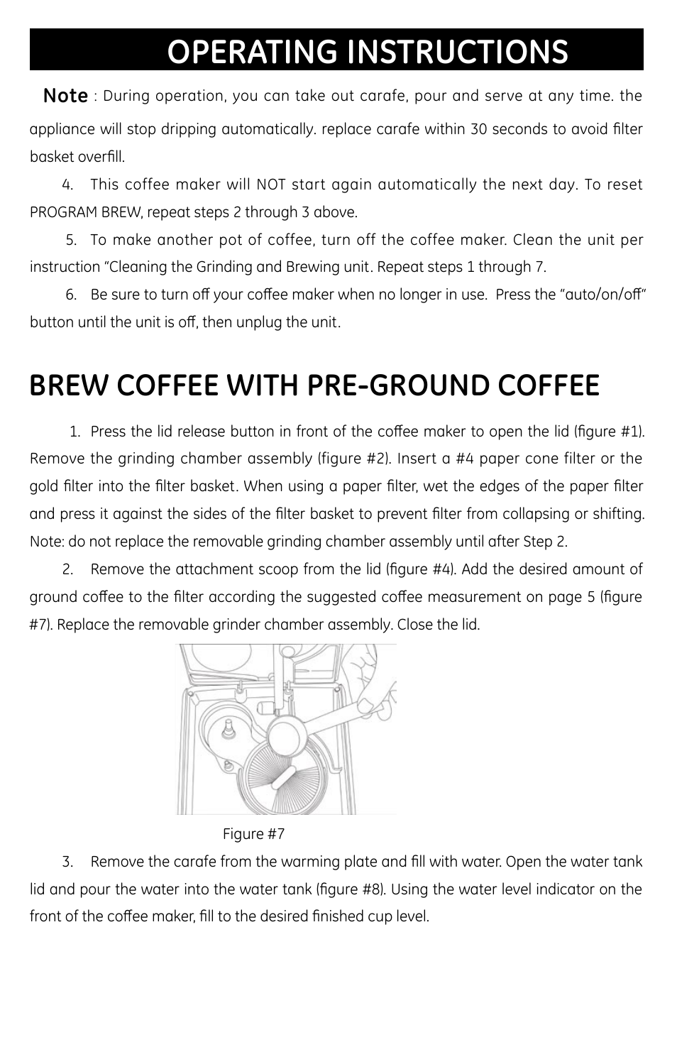 Operating instructions, Brew coffee with pre-ground coffee | GE 681131691031 User Manual | Page 10 / 14