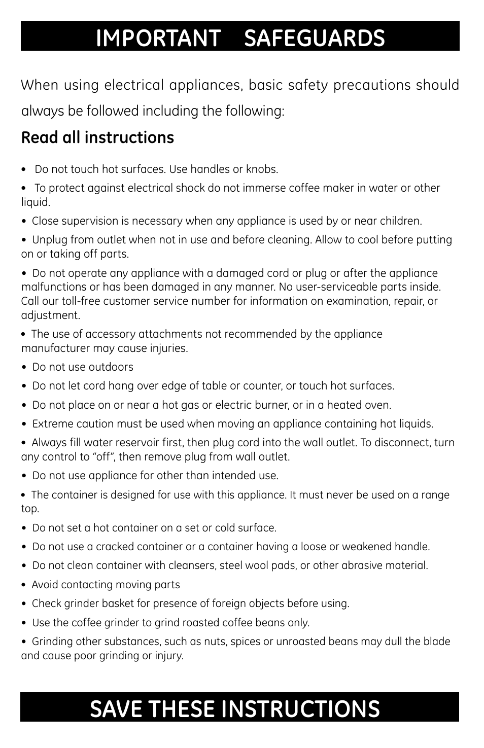 Important safeguards, Save these instructions, Read all instructions | GE 681131691031 User Manual | Page 2 / 14