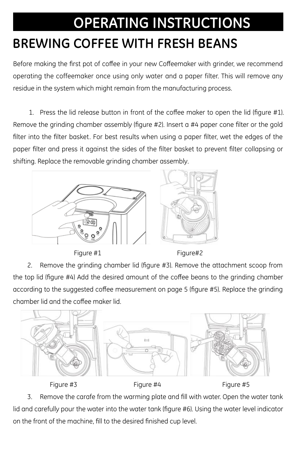 Operating instructions, Brewing coffee with fresh beans | GE 681131691031 User Manual | Page 8 / 14