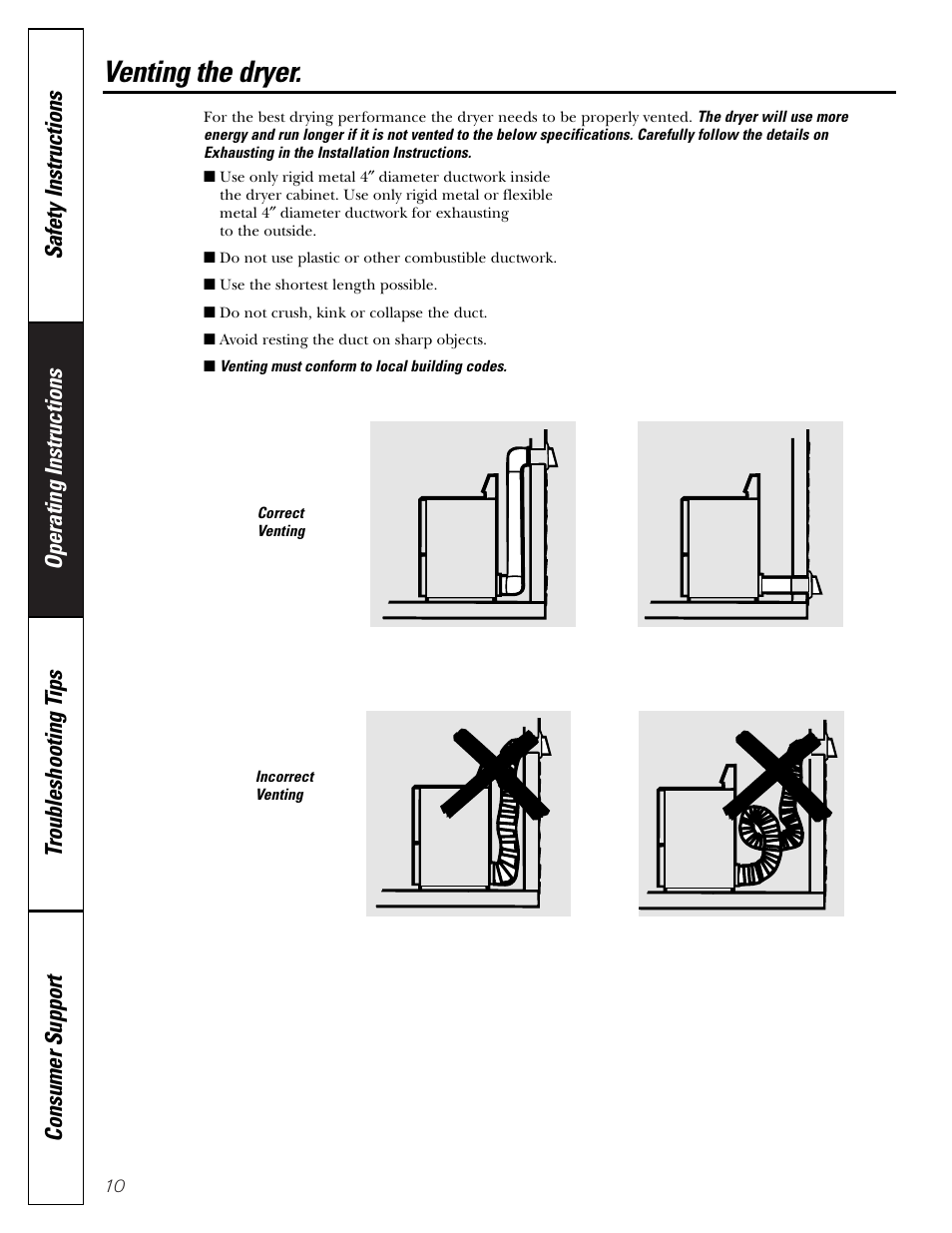 Venting the dryer | GE 450 User Manual | Page 10 / 16