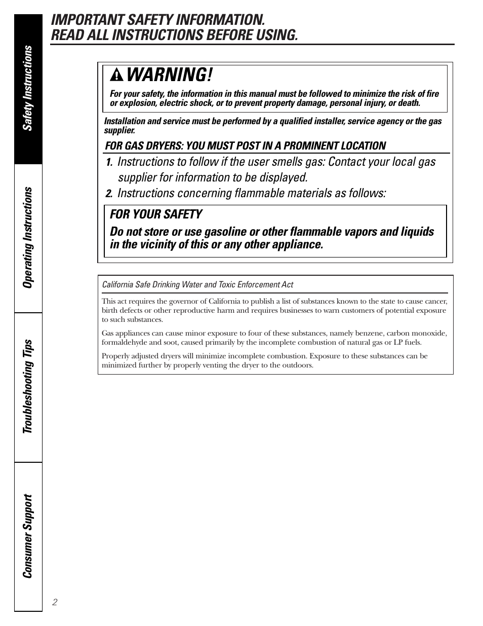 Safety information, Warning | GE 450 User Manual | Page 2 / 16