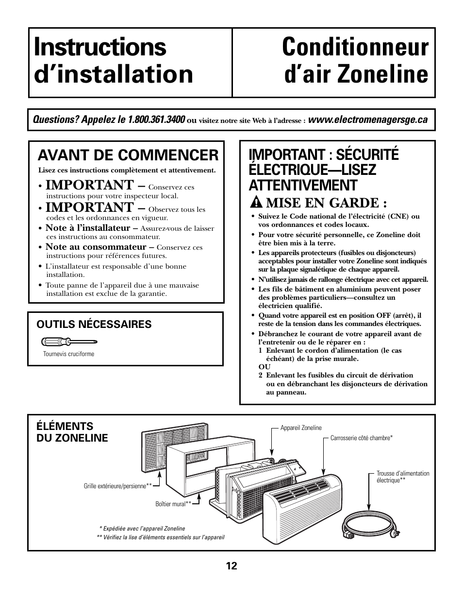 Préparation, Avant de commencer, Important | Mise en garde | GE 3800 User Manual | Page 40 / 84
