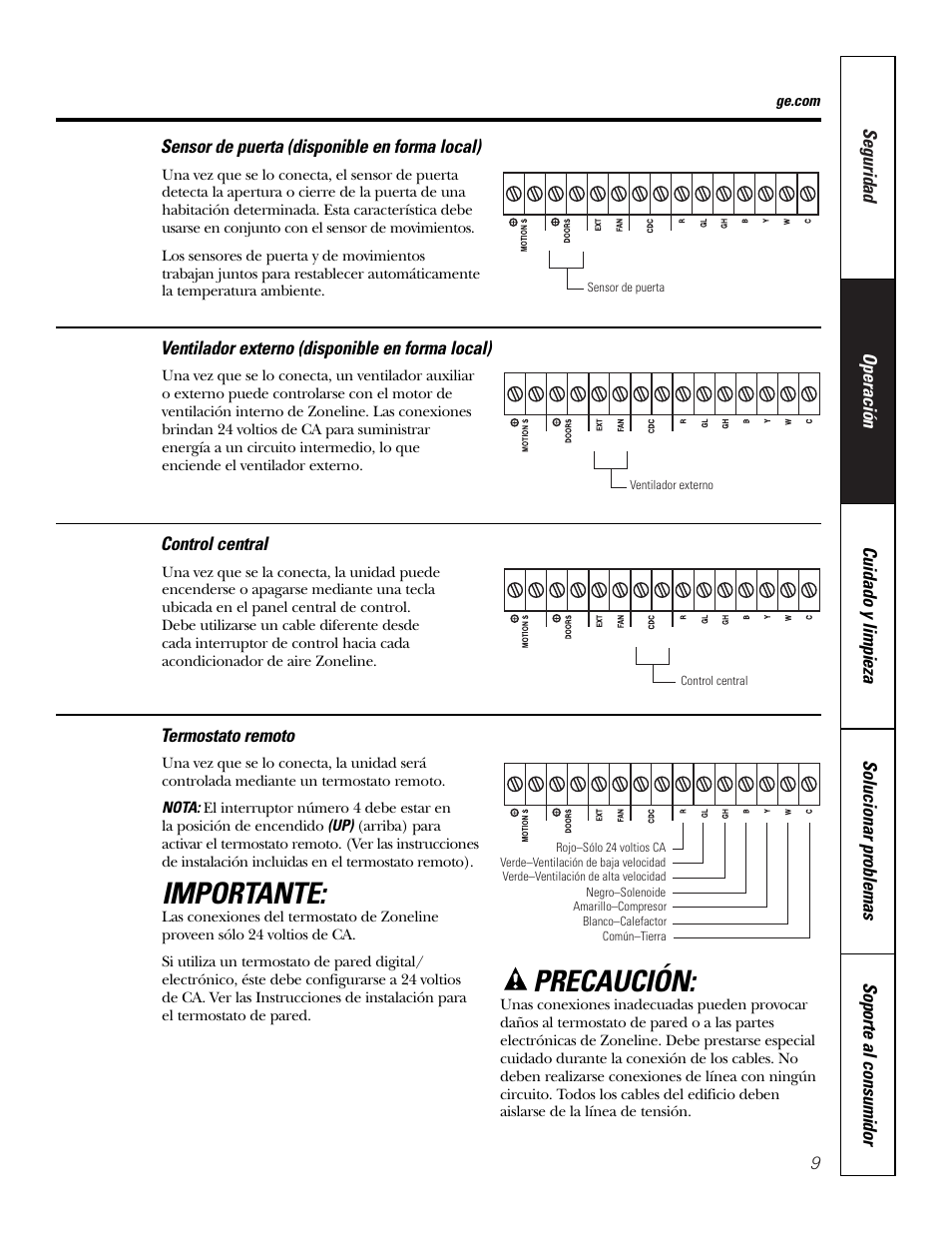 Importante, Precaución | GE 3800 User Manual | Page 65 / 84