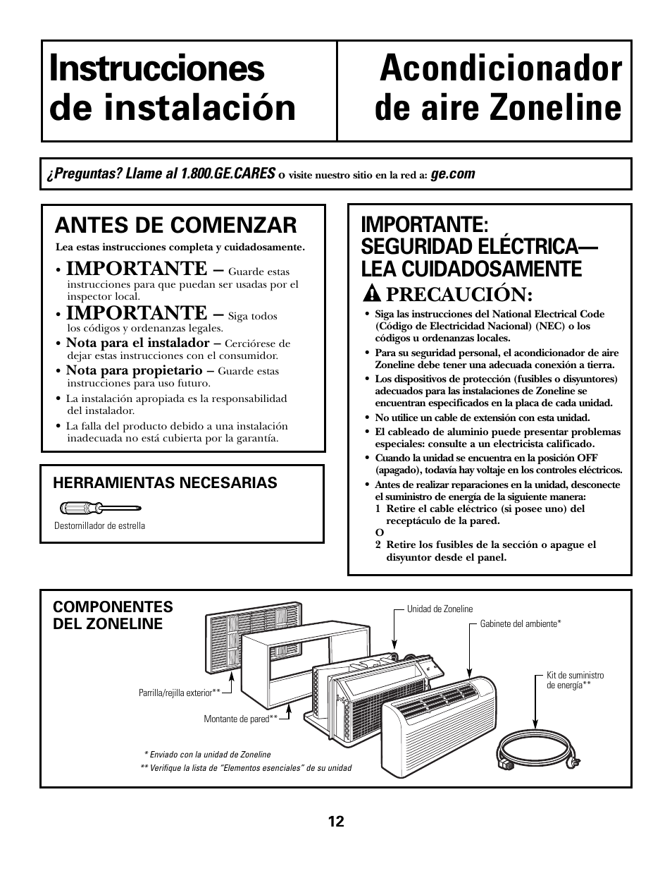 Preparación, Antes de comenzar, Importante | Precaución | GE 3800 User Manual | Page 68 / 84