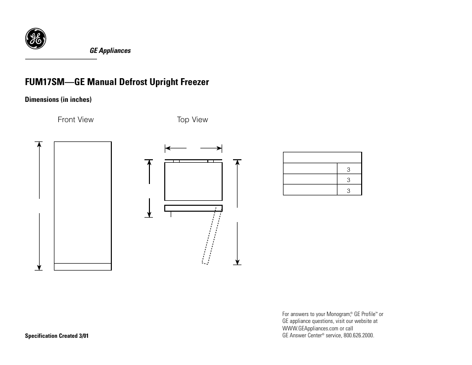 GE Profile FUM17SMRWH User Manual | 2 pages