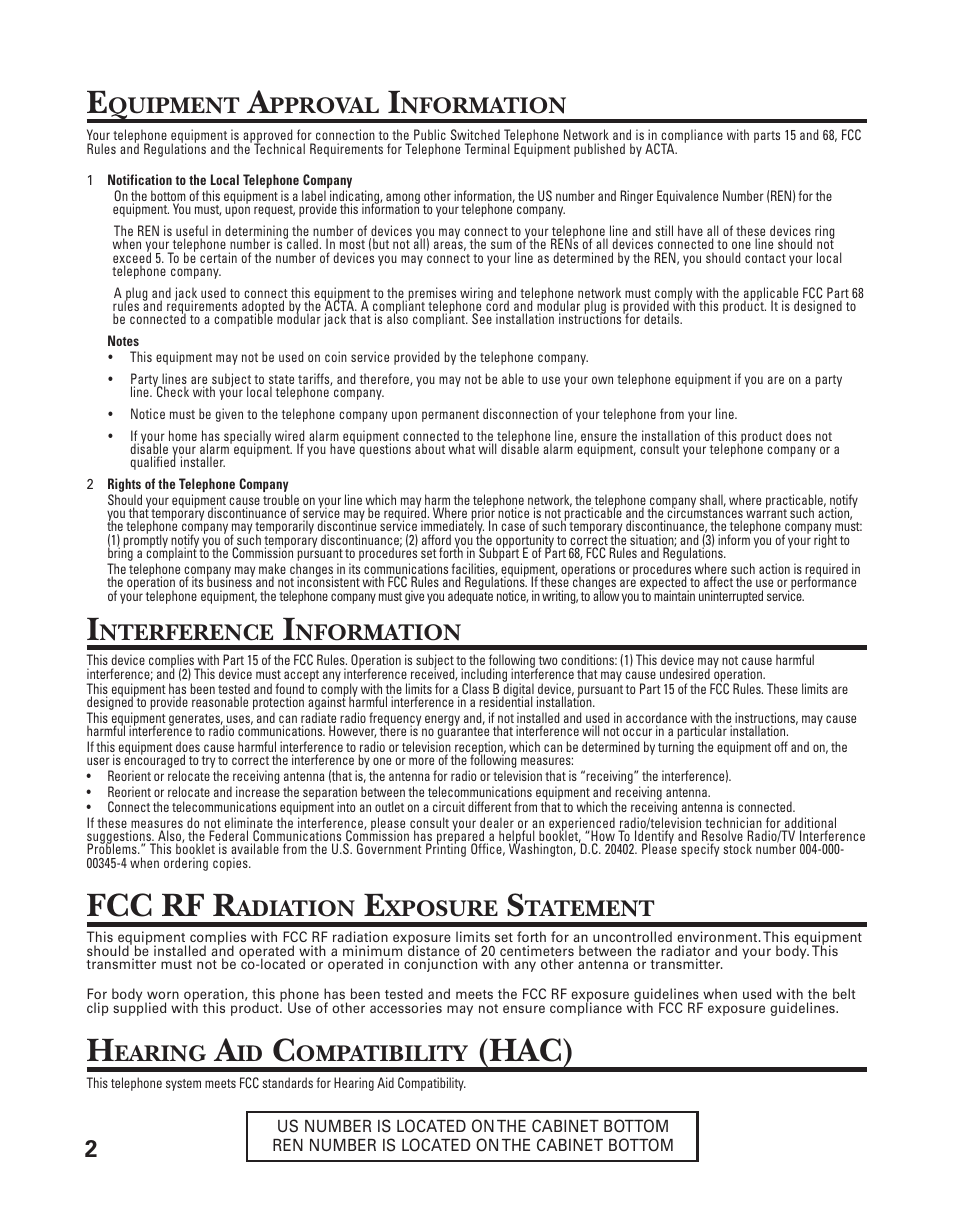 Fcc rf r, Hac) | GE 21025/26 User Manual | Page 2 / 120