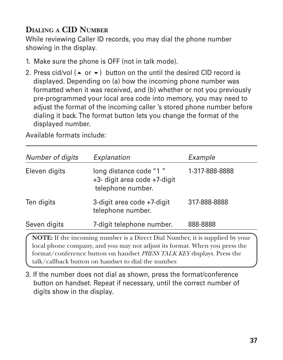 Cid n | GE 21025/26 User Manual | Page 37 / 120