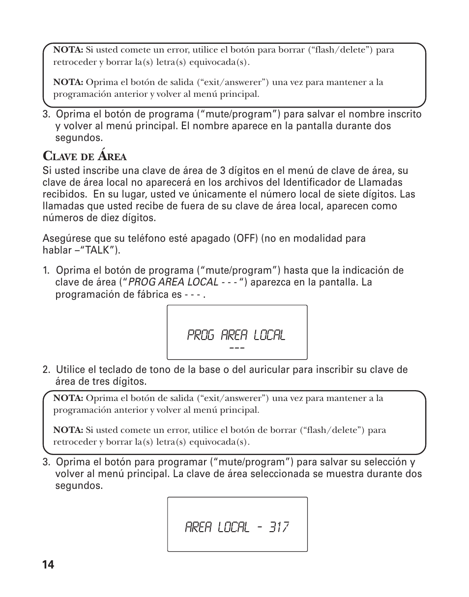 Prog area local ‐‐‐ area local ‐ 317 | GE 21025/26 User Manual | Page 74 / 120