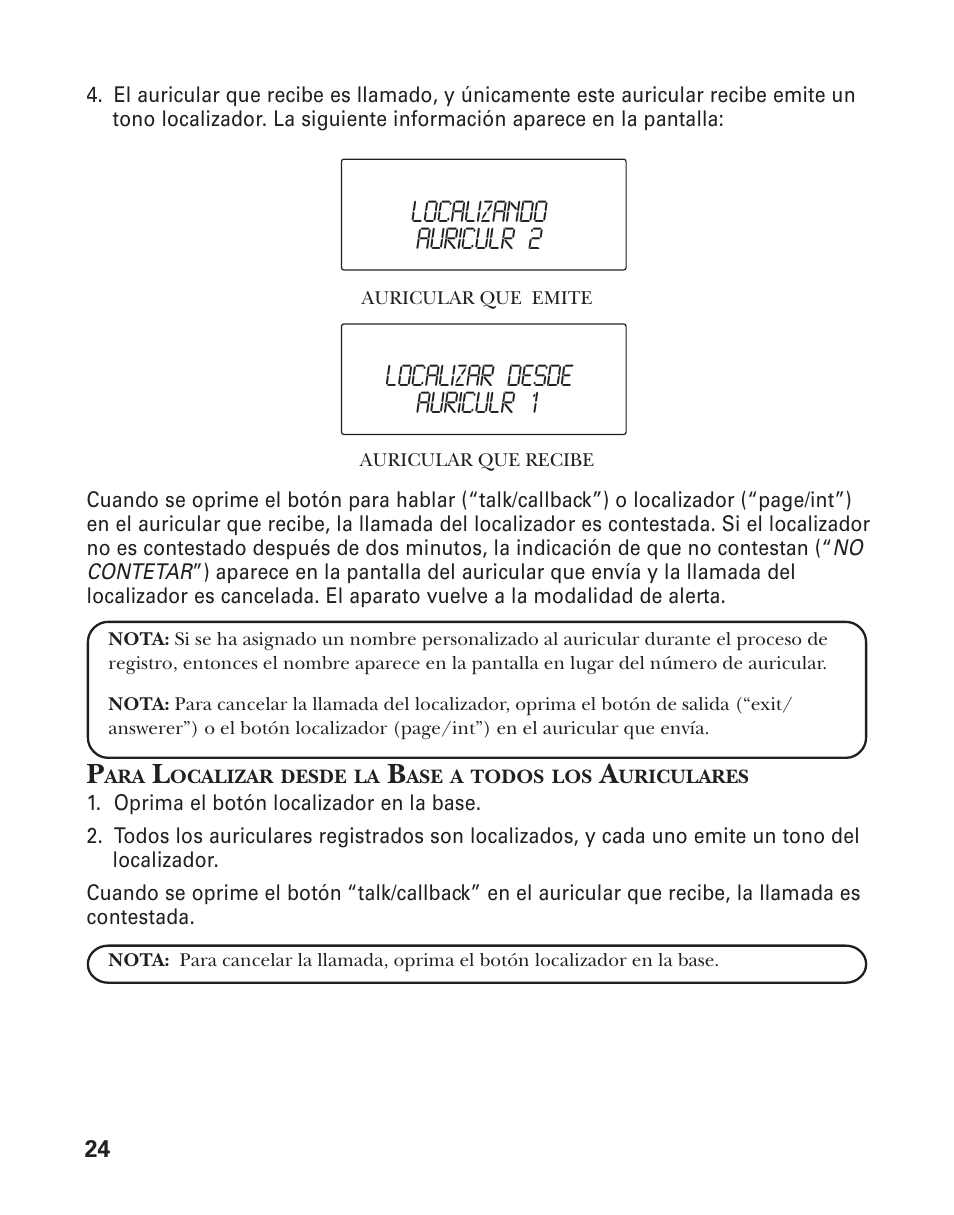 Localizando auriculr 2 localizar desde auriculr 1 | GE 21025/26 User Manual | Page 84 / 120