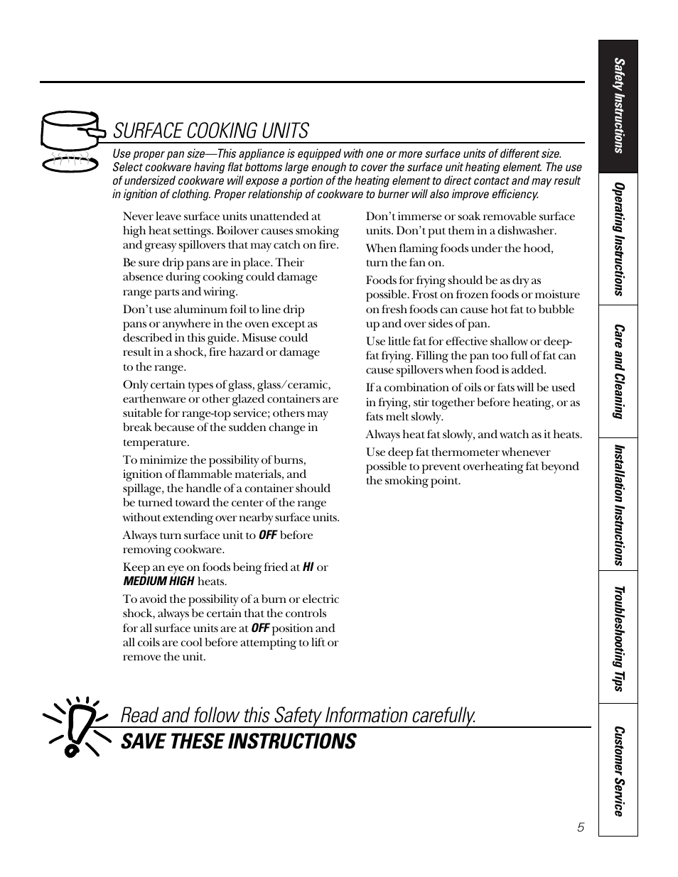 Surface cooking units | GE 164D3333P184 User Manual | Page 5 / 24