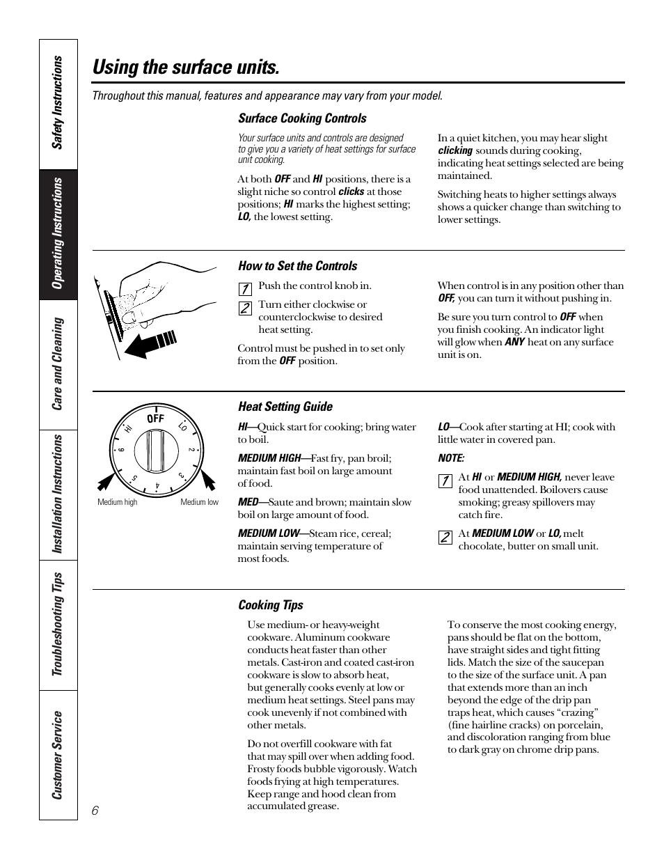 Using the surface units | GE 164D3333P184 User Manual | Page 6 / 24