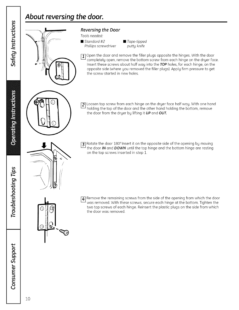 About reversing the door | GE PROFILE DRYERS DPSE810 User Manual | Page 10 / 16