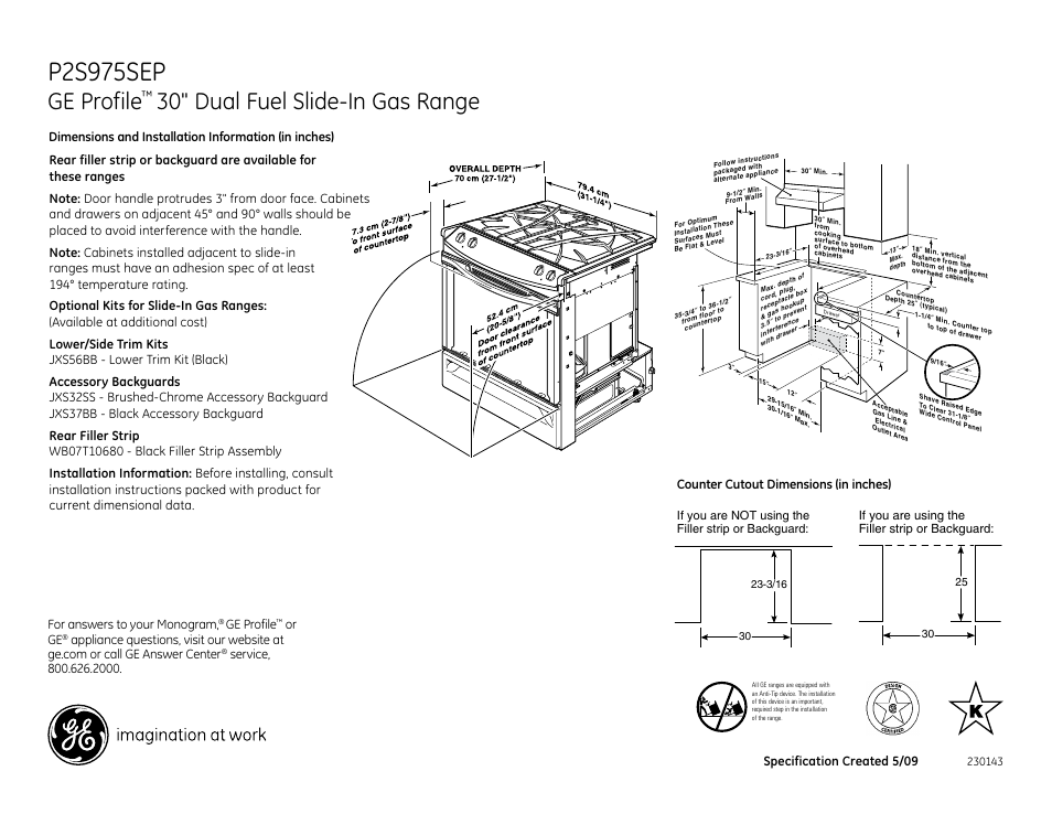 GE Profile P2S975SEPSS User Manual | 2 pages