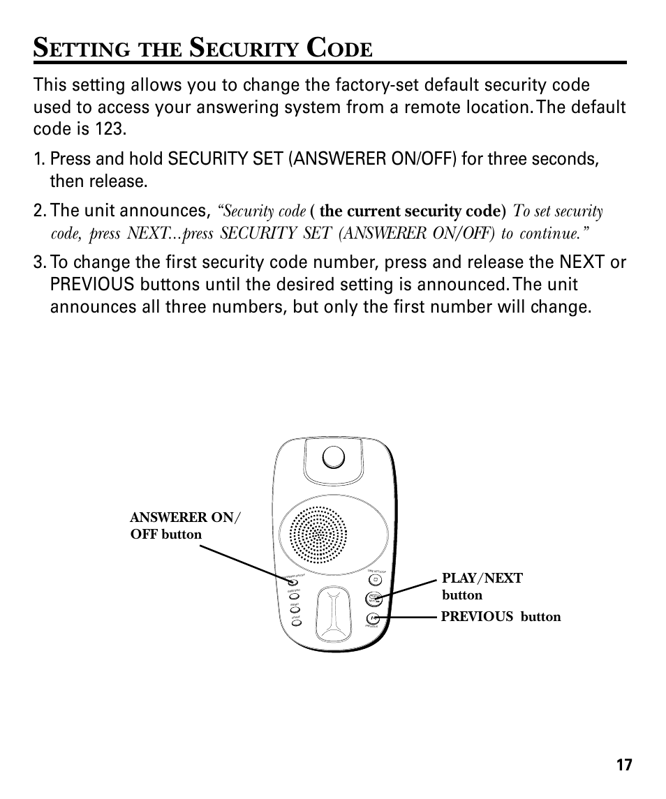 Etting, Ecurity | GE 29879 User Manual | Page 17 / 76