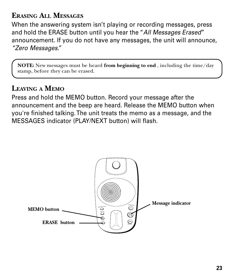 Rasing, Essages, Eaving | GE 29879 User Manual | Page 23 / 76