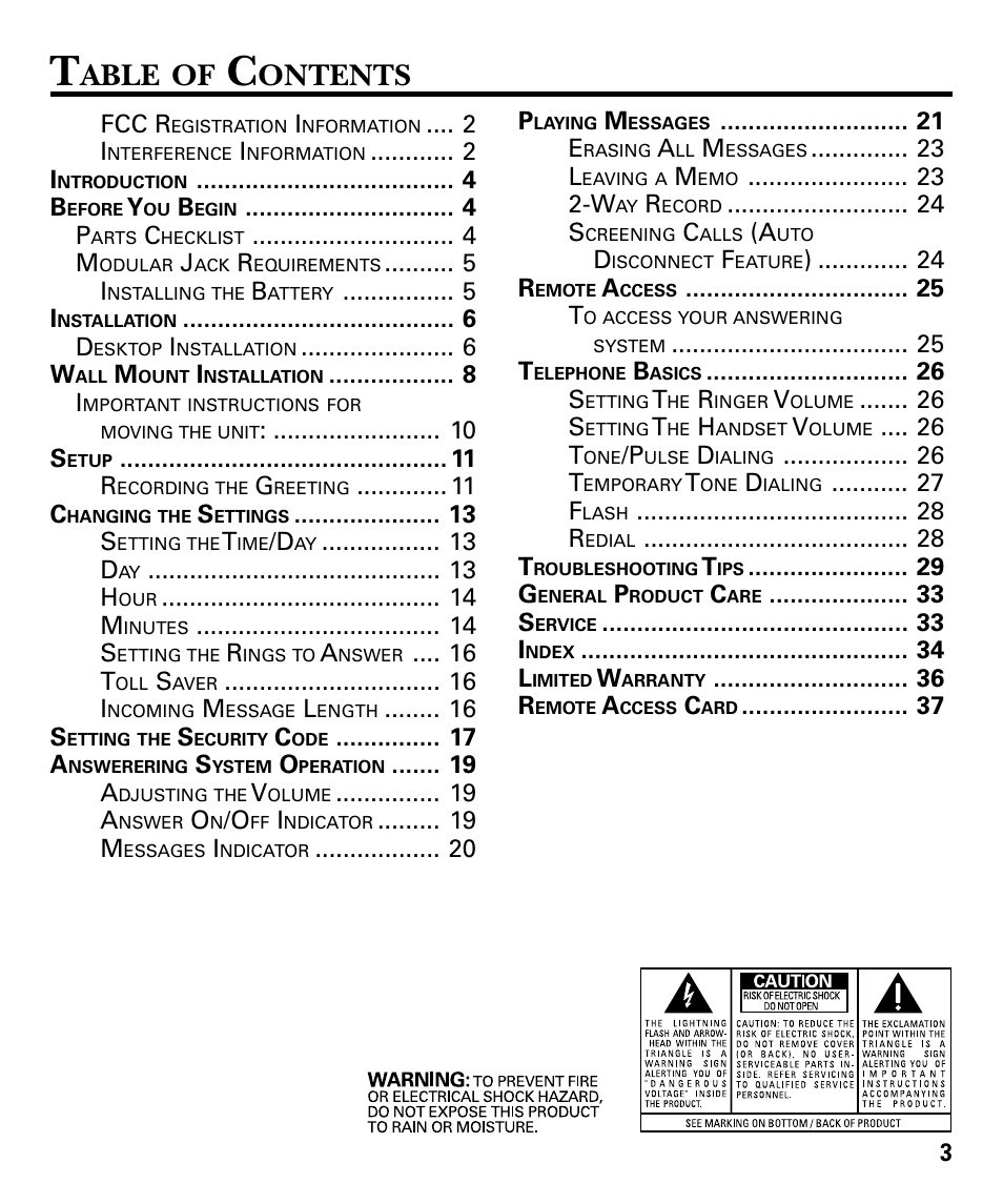 Able, Ontents | GE 29879 User Manual | Page 3 / 76