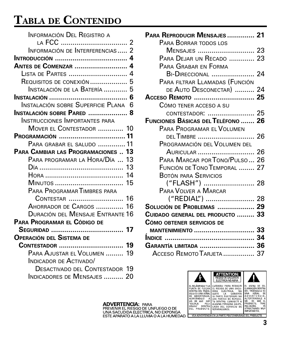 Abla, Ontenido | GE 29879 User Manual | Page 41 / 76