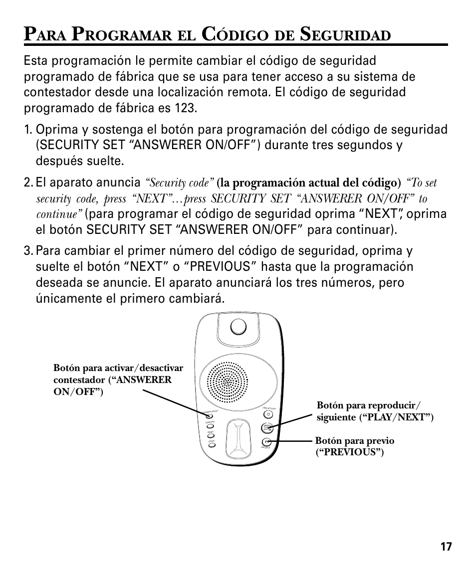 Rogramar, Ódigo, Eguridad | GE 29879 User Manual | Page 55 / 76