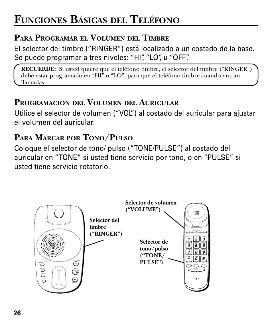 Unciones, Ásicas, Eléfono | Rogramar, Olumen, Imbre, Rogramación, Uricular, Arcar, Ulso | GE 29879 User Manual | Page 64 / 76