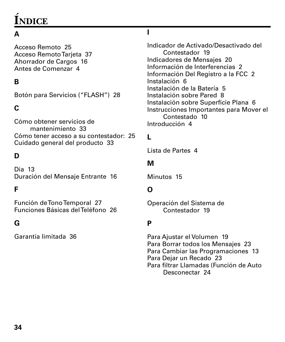 Ndice | GE 29879 User Manual | Page 72 / 76