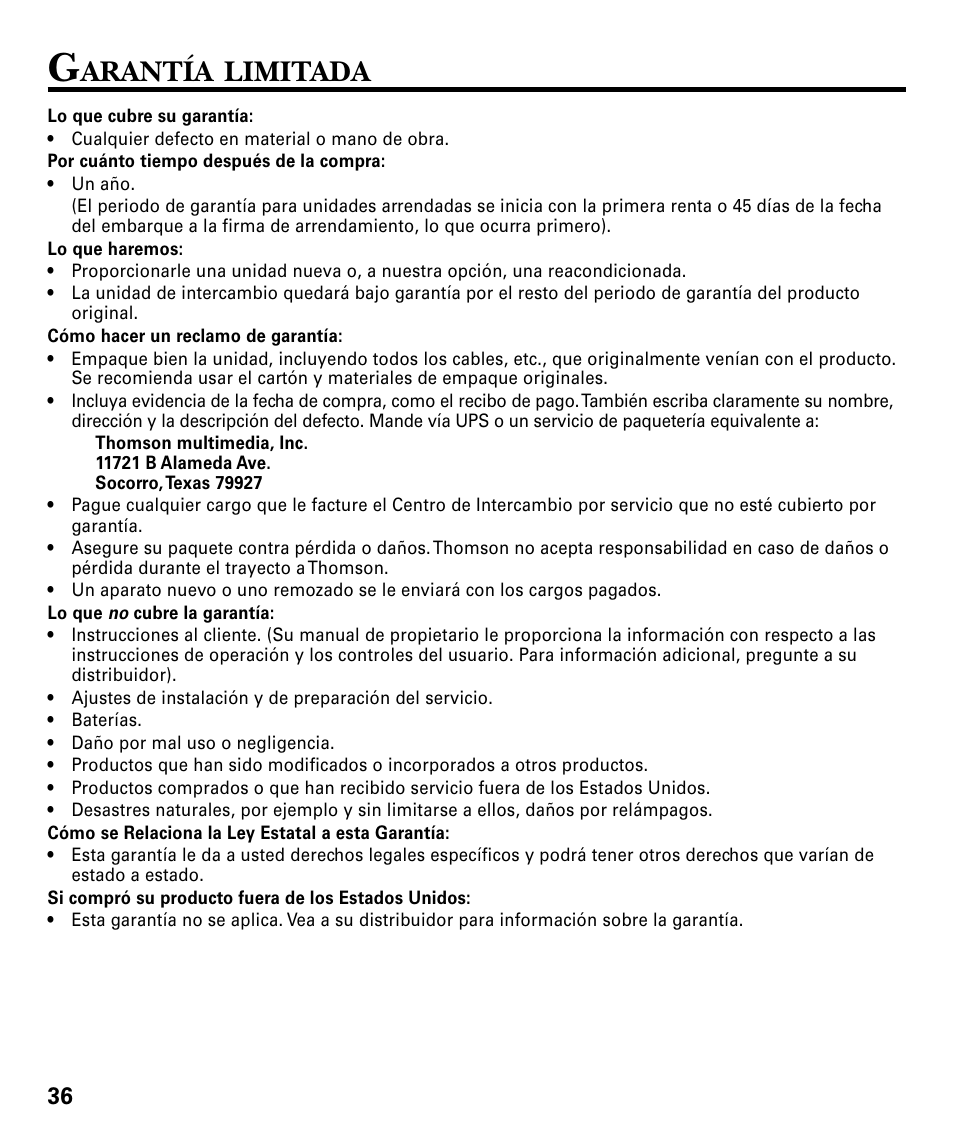 Arantía, Limitada | GE 29879 User Manual | Page 74 / 76