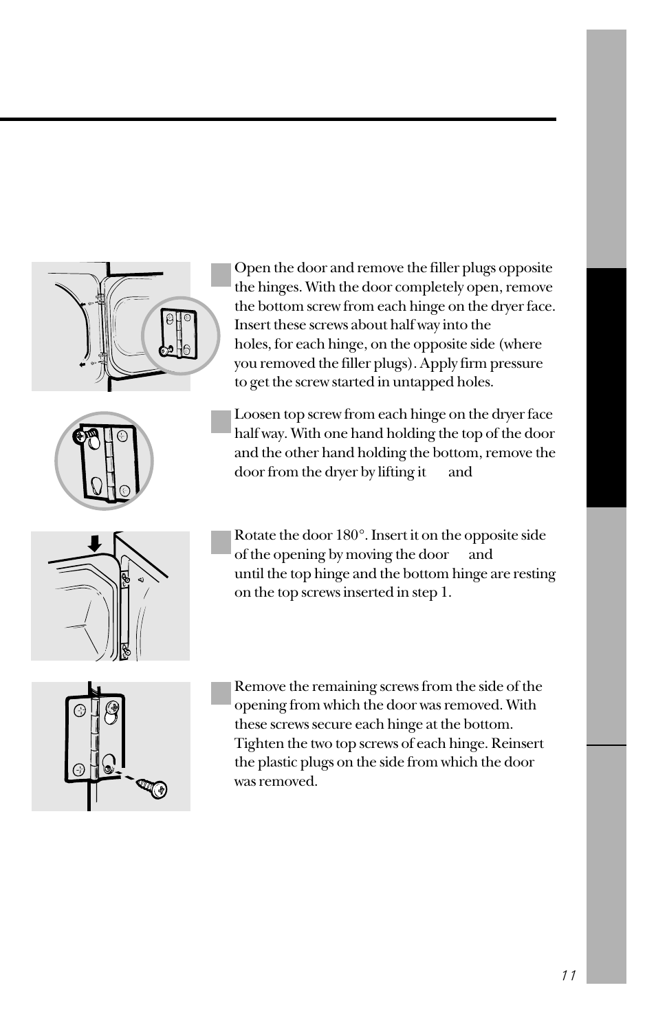 Dryer features, About the reversing the door | GE DBLR333GT User Manual | Page 11 / 20