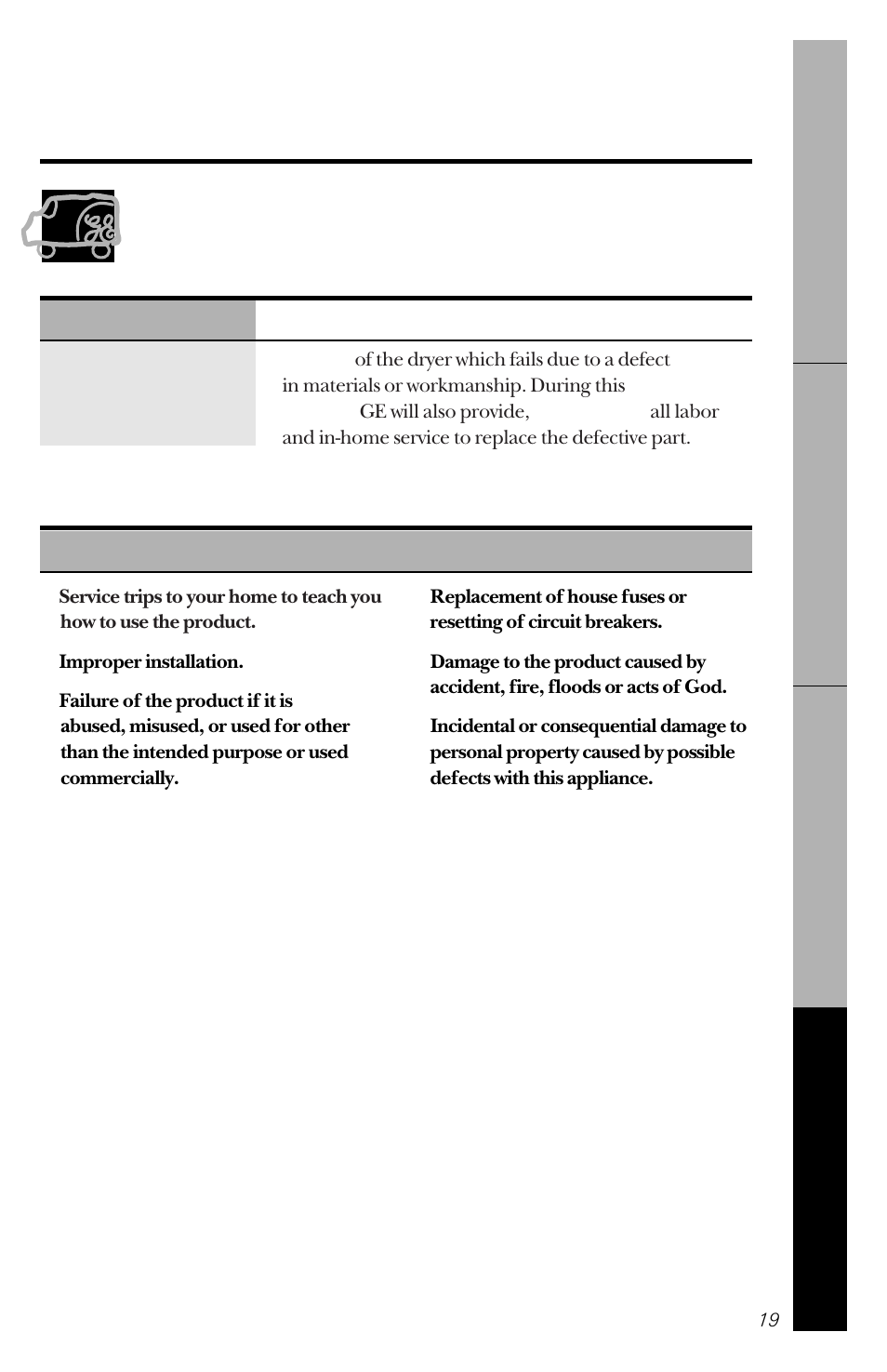 Warranty information, Ge dryer warranty | GE DBLR333GT User Manual | Page 19 / 20