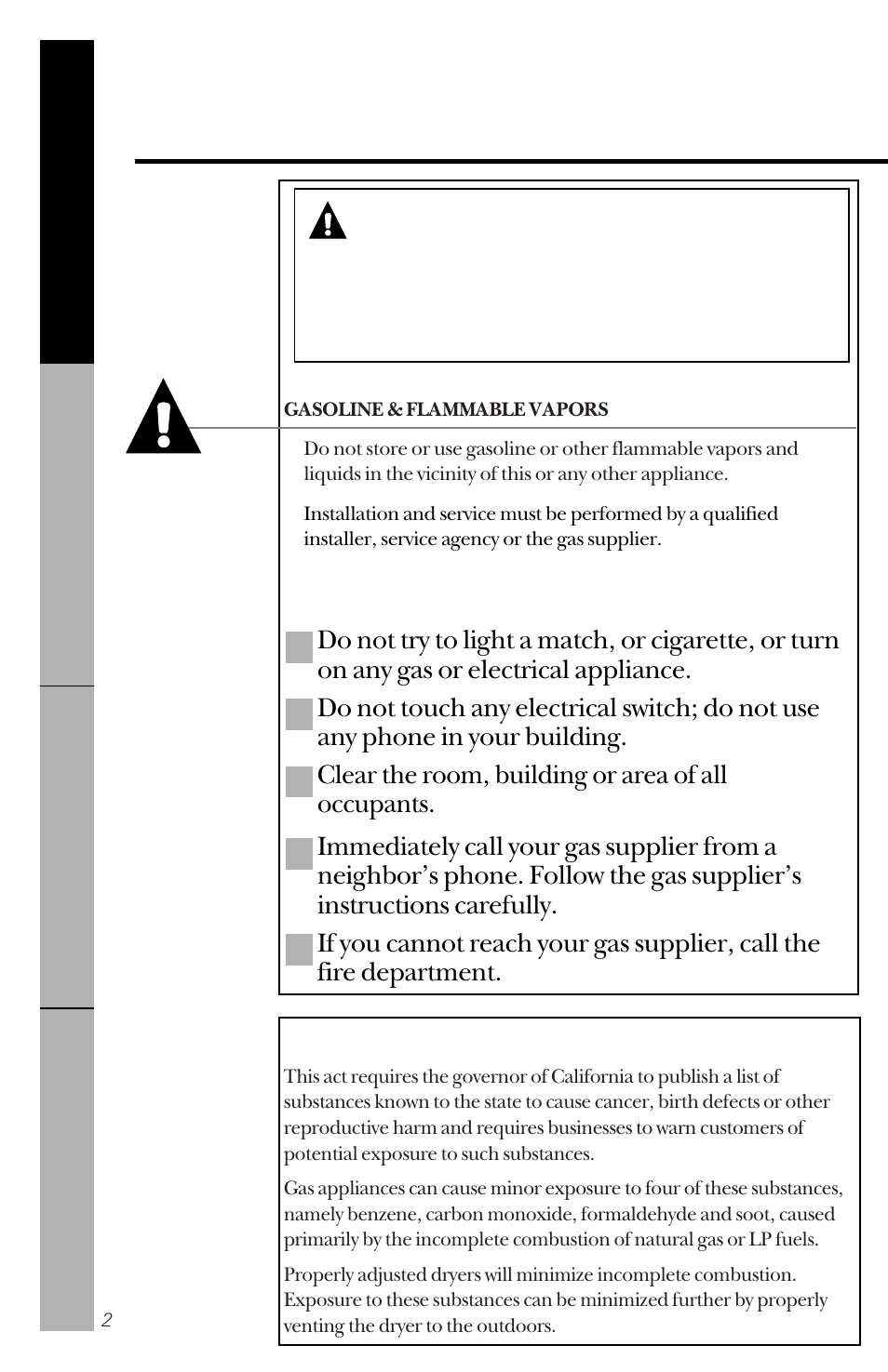 Safety information, Warning, If you think you smell gas | GE DBLR333GT User Manual | Page 2 / 20